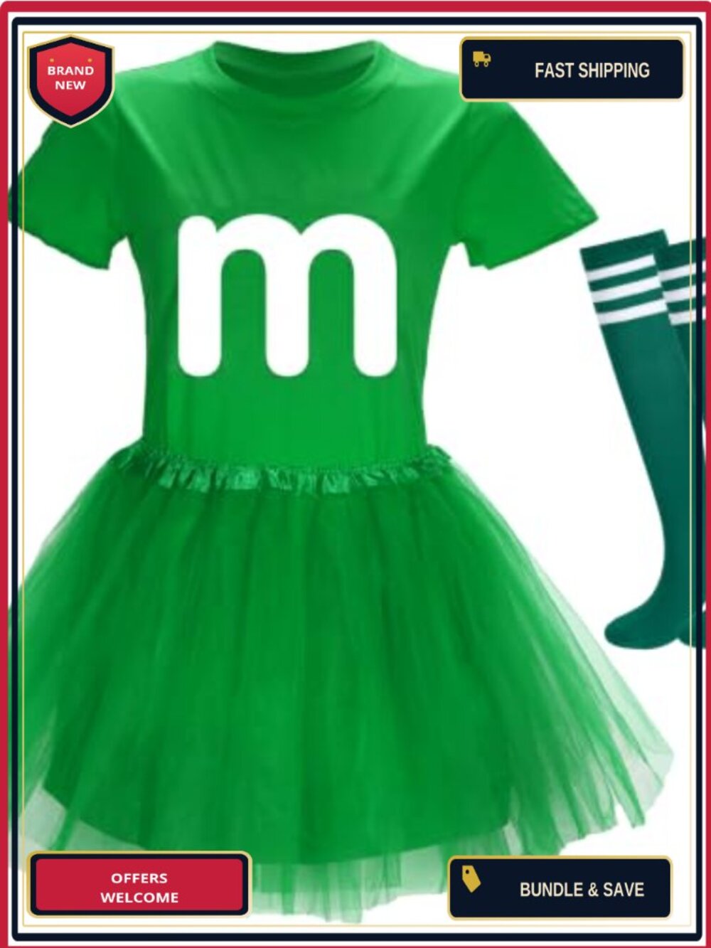Halloween Costume Set Women T-Shirt Tutu Skirt Striped Socks